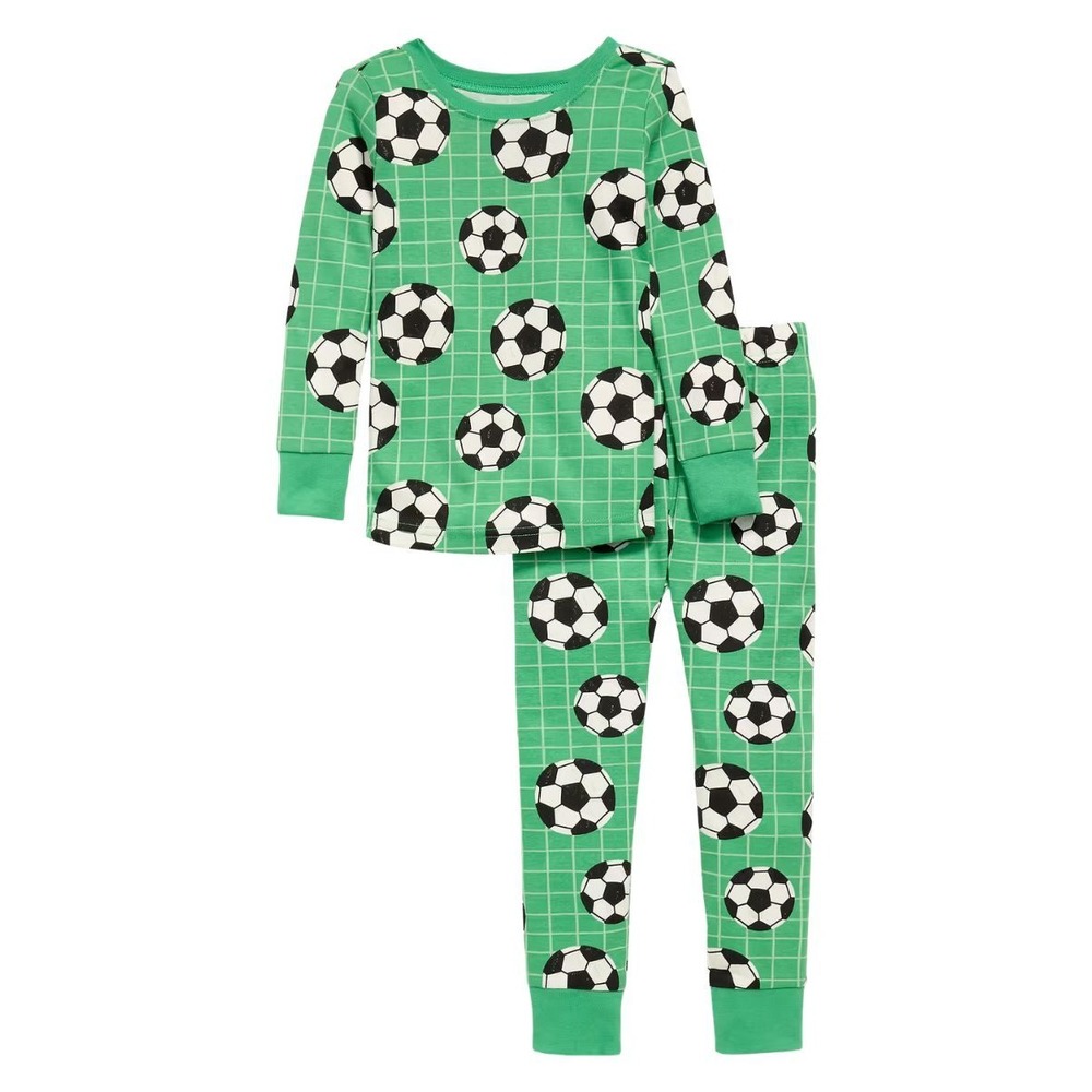NWT Old Navy Soccer Ball Pajama Set Green Grid Print Kids Size 5T